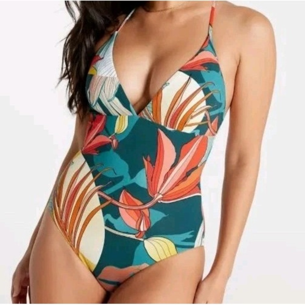 Calia Womens Triangle Strappy Back One Piece Swimsuit. Size 14